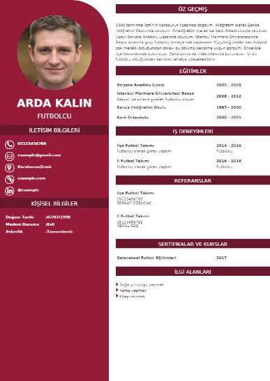 Futbolcu Örnek cv indir